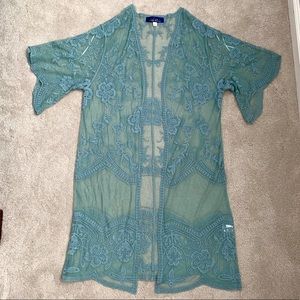Francesca’s Blue Lace Kimono Cardigan